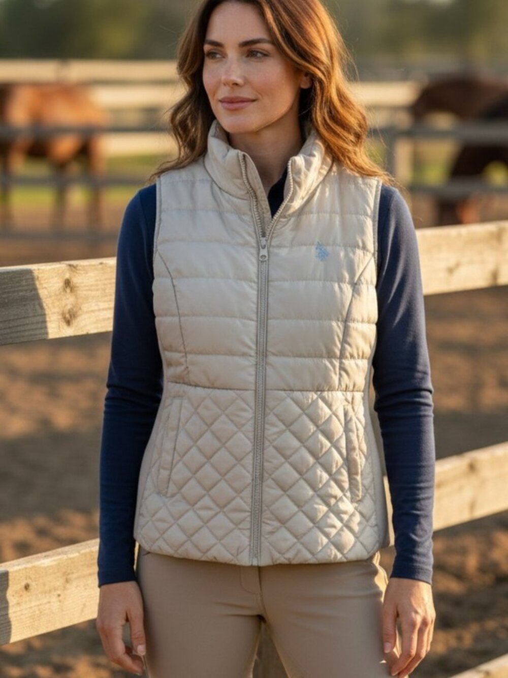 U.S. Polo Assn Women's Cream Puffer Quilted Vest, Size M